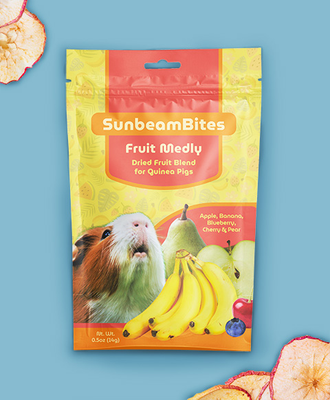A yellow stand-up pouch labeled 